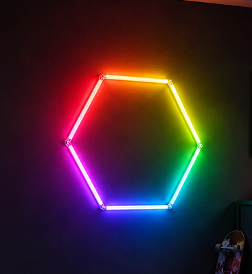차고, 체육관, 작업장, 사무실용 RGB LED 육각형 조명 모듈형 천장 조명 시스템, 연결 가능한 벌집 모양 LED 육각형 조명 패널