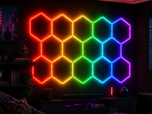 좋은 가격 RGB LED 육각형 조명 모듈형 허니콤 천장 패널 시스템 - 차고, 체육관, 작업장 및 사무실의 유연한 조명을 위해 온라인으로