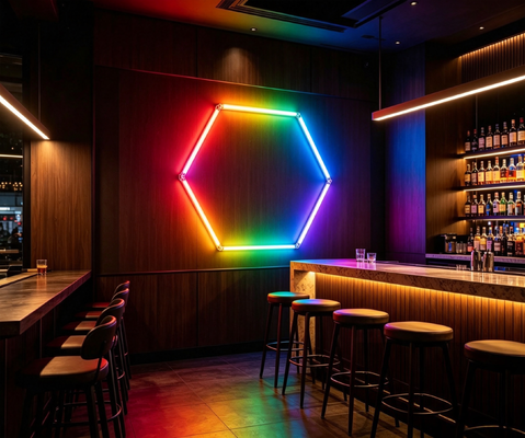 좋은 가격 차고, 체육관, 작업장, 사무실용 RGB LED 육각형 조명 모듈형 천장 조명 시스템, 연결 가능한 벌집 모양 LED 육각형 조명 패널 온라인