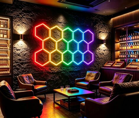 RGB LED 육각형 조명 모듈형 허니콤 천장 패널 시스템 - 차고, 체육관, 작업장 및 사무실의 유연한 조명을 위해