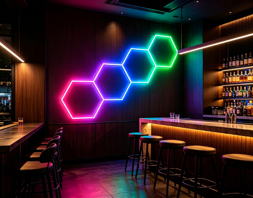 모듈식 RGB LED 육각형 조명 벌집 패널 - 차고, 체육관, 작업장 및 사무실 천장 조명 및 장식에 완벽합니다